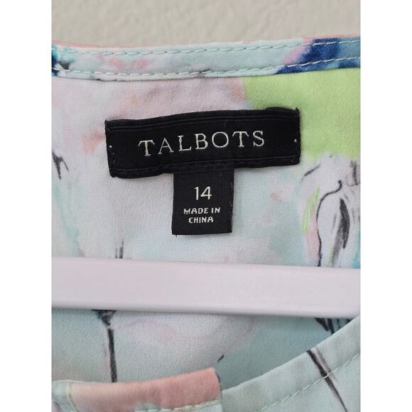 Talbots Sleeveless Blouse 14 – Watercolor Floral Print Summer Work Top Polish - Picture 2 of 5